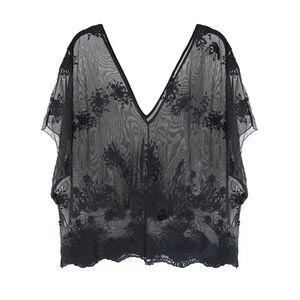 Sheer Black V-Neck Lacey Lightweight Beach Cover-Up